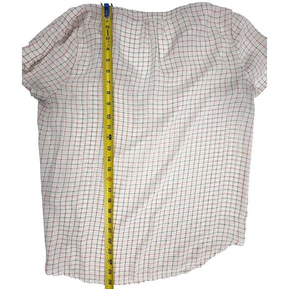 PLEIONE Split Neck Blouse Top Pleated Sleeve Grid Check Office Flowy Modern S - Picture 8 of 9